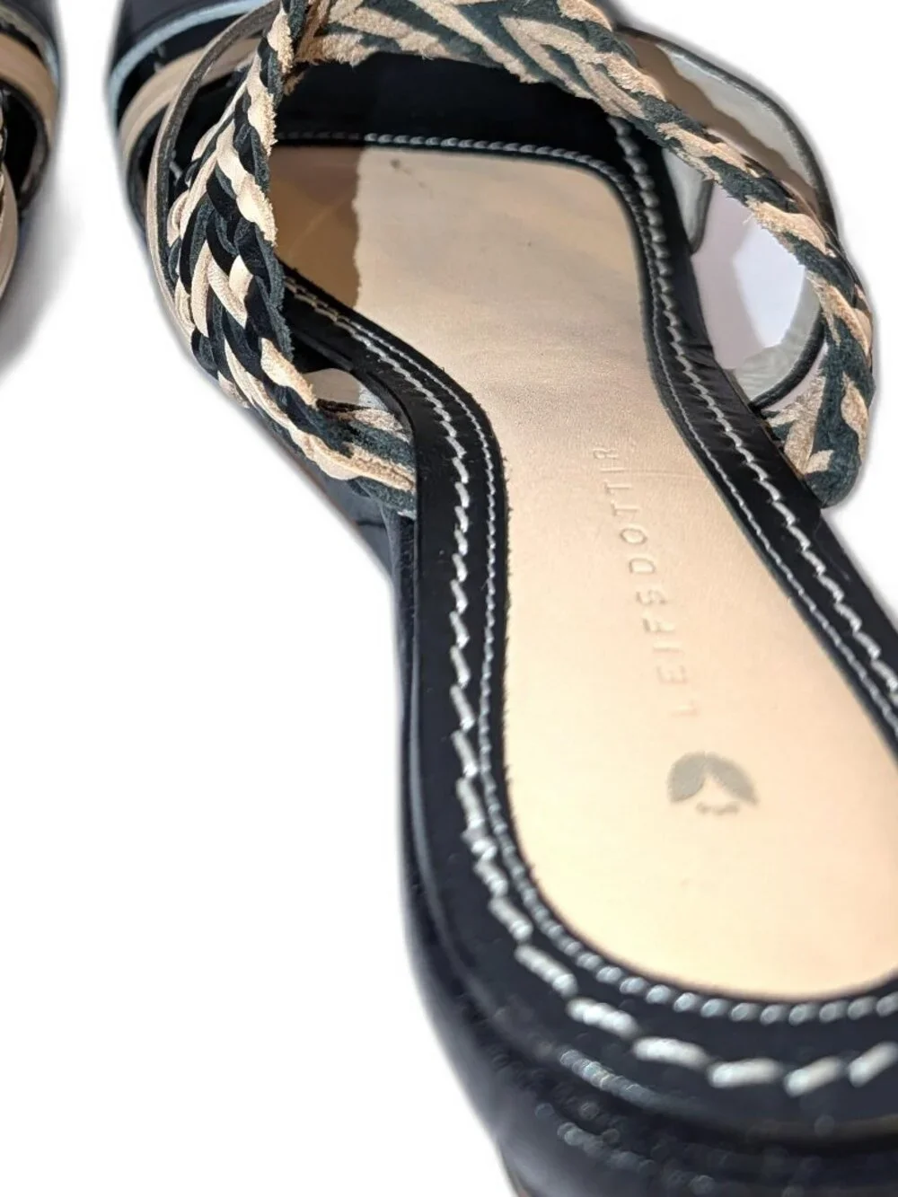 Leifsdottir | Anthropologie Black & Beige Wooden & Leather Wedge Sandals |	EU 38